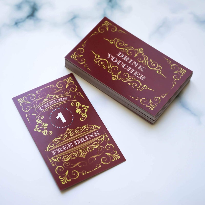 RXBC2011 100 Free Drink Tickets Coupons for a Free Drink Wedding Christmas Work Event Party Bar Wine Red - Image 5